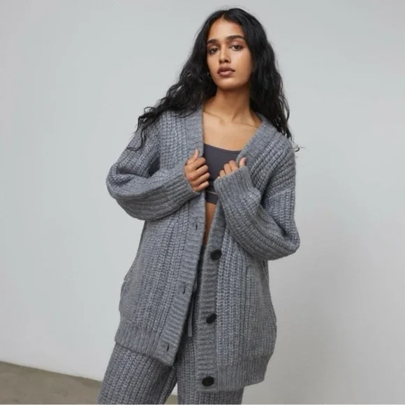 LUNYA Chunky Wool Cardigan in Serene Gray size xs/s - Picture 10 of 11